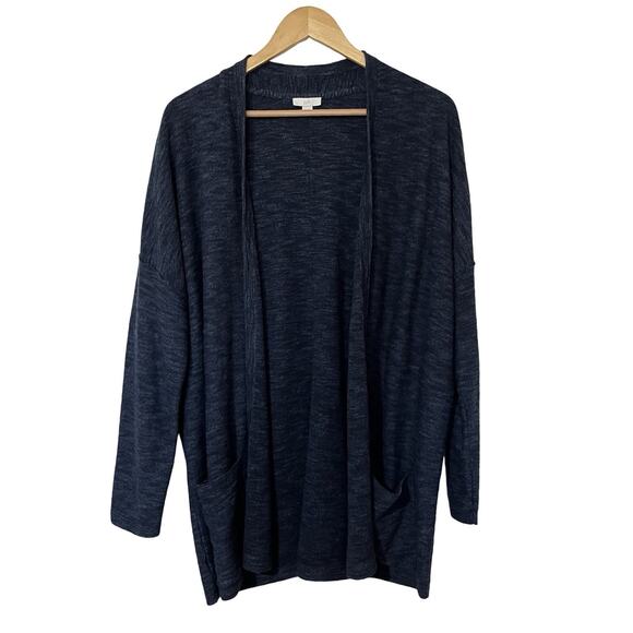 J Jill Open Front Cotton Blend Cardigan Size M Marled Blue Casual Travel Pockets - Picture 1 of 7